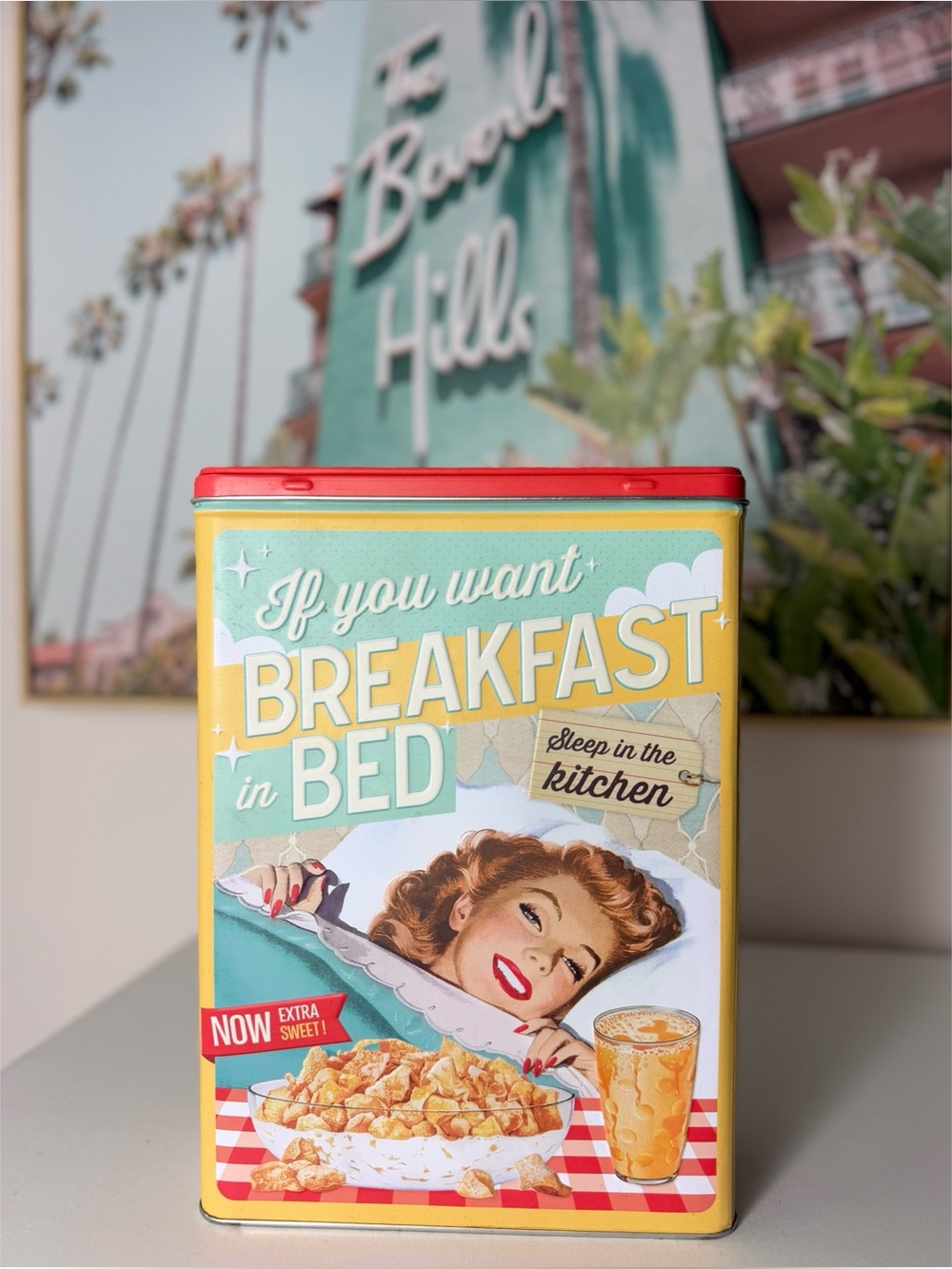 Nostalgic Art Breakfast in Bed Cereal Tin Retro 1950s Pin Up Embossed Storage XL